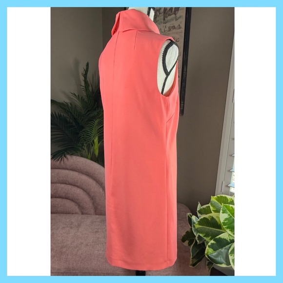 Sleeveless Coral Pink Shift Dress Mock Turtleneck Mod Style - Picture 5 of 12